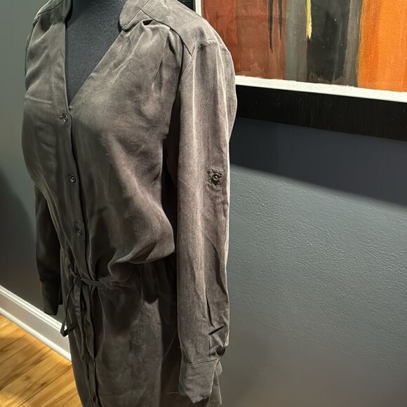 Rag & Bone charcoal tencel dropped drawstring waist button front shirtdress. Sm - Picture 7 of 11
